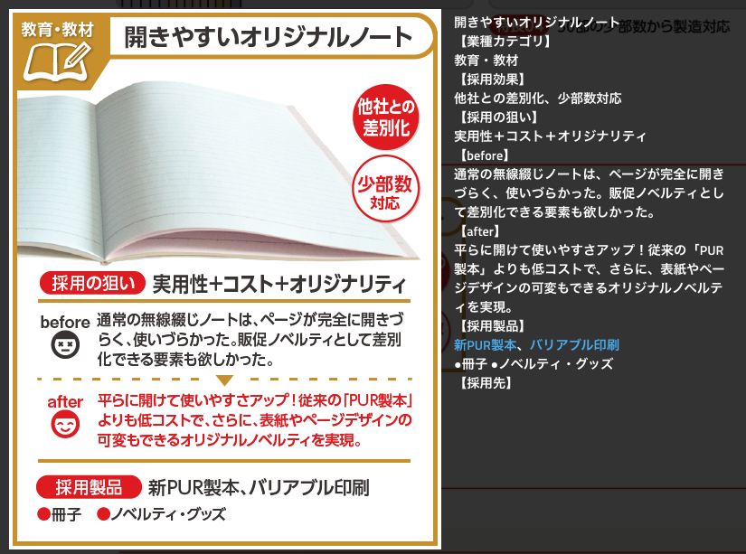 開きやすいオリジナルノート